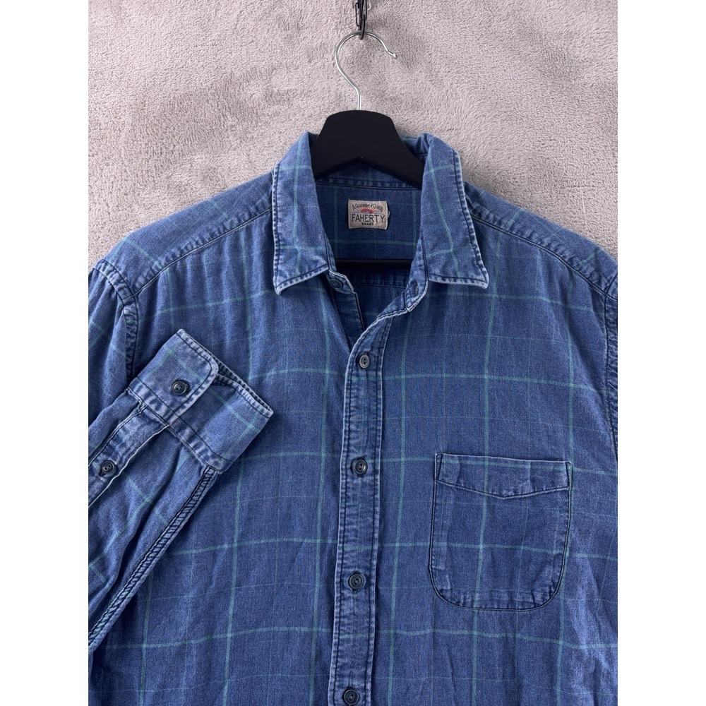 Faherty Windowpane Ventura Shirt Mens Size Medium Blue Plaid Button Down